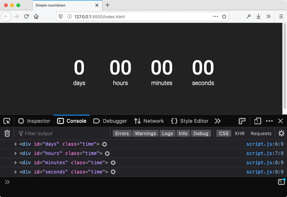 Output of console.log
