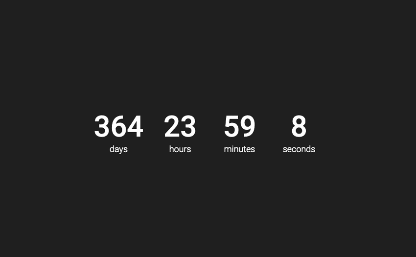 A test of our countdown timer. 364 days, 23 hours, 59 minutes and 8 seconds.